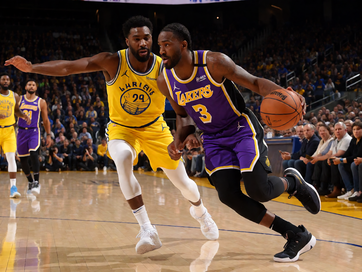 NBA常规赛湖人对阵勇士的激烈对抗场面