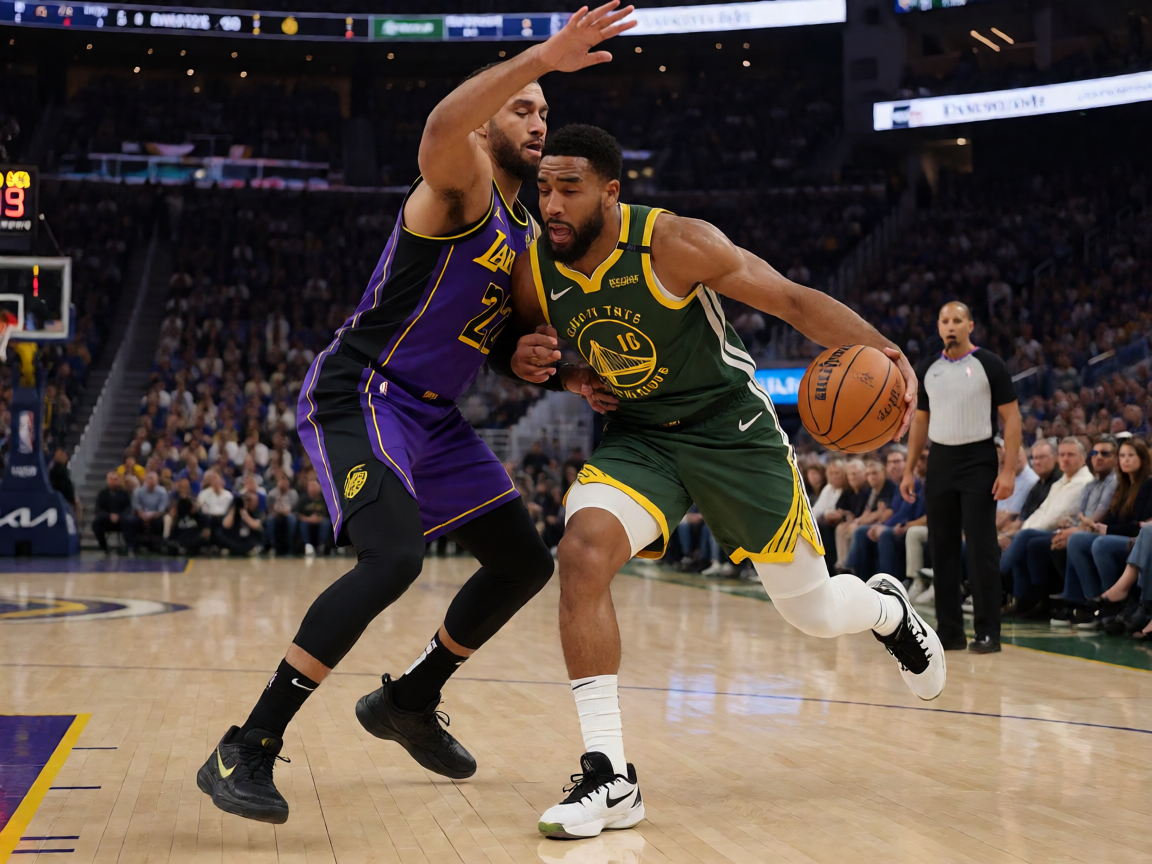 NBA季后赛湖人对阵勇士的激烈比赛现场